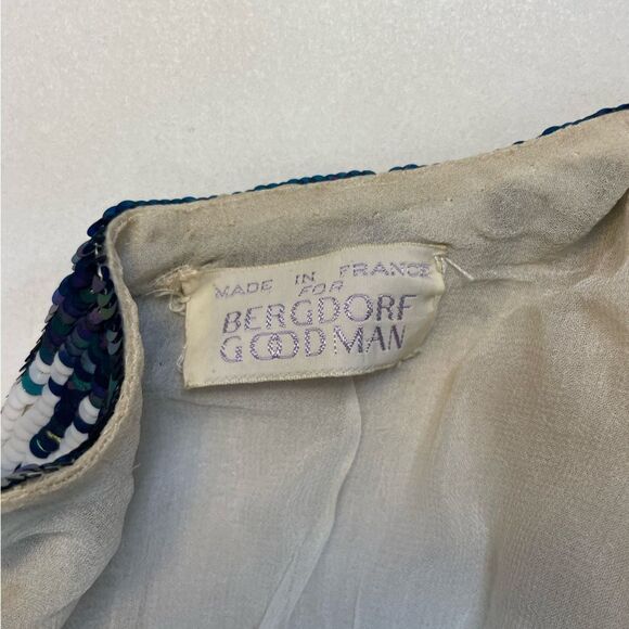 VINTAGE BERGDORF GOODMAN Sequin Jacket Women Small White Blue Bling - Picture 6 of 7